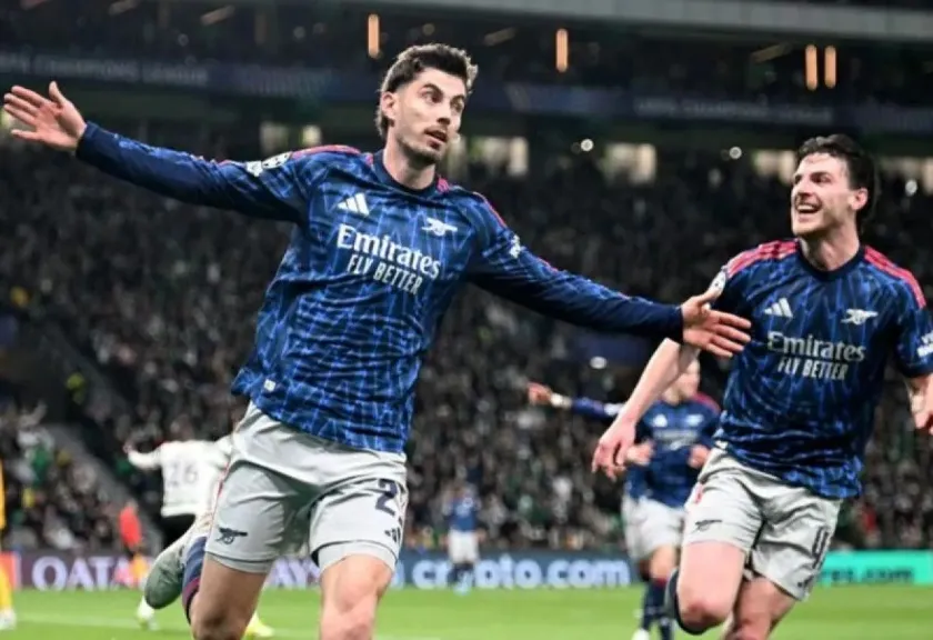 Penyerang Arsenal Kai Havertz merayakan golnya ke gawang Sporting CP. Antaranews/uefa.com