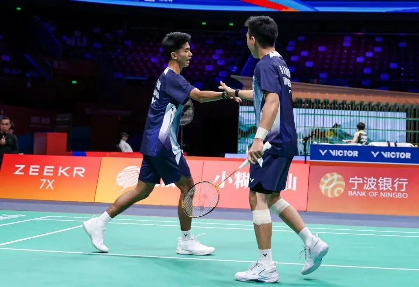 Pebulu tangkis ganda putra Indonesia Fajar Alfian/Muhammad Shohibul Fikri
