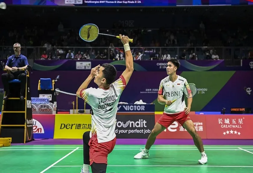 Arsip - Ganda putra Indonesia Leo Rolly Carnando (kiri) dan Daniel Marthin (kanan)