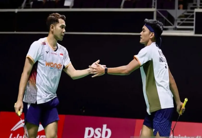 Pebulu tangkis ganda putra Indonesia Fajar Alfian/Muhammad Shohibul Fikri