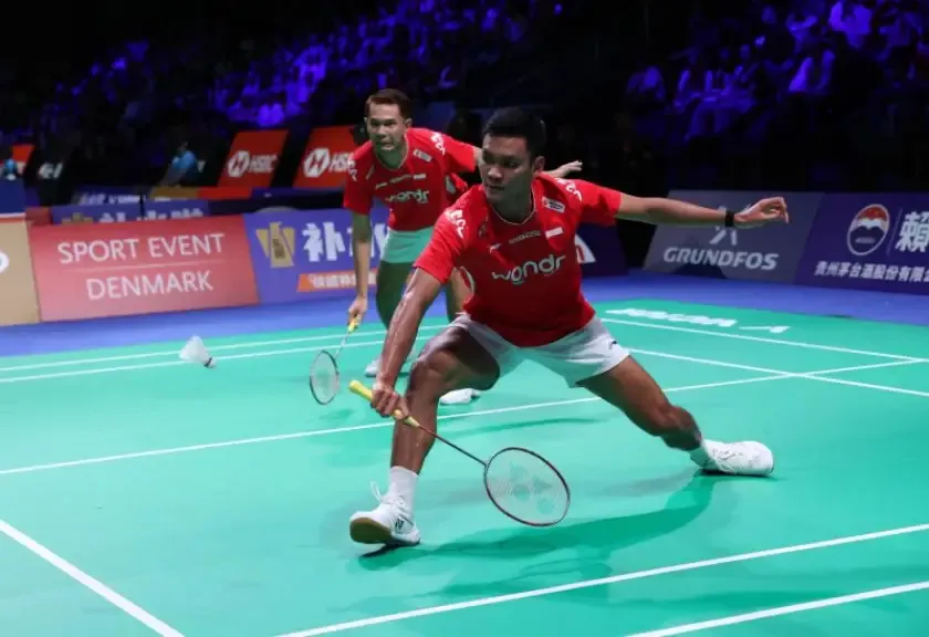 Ganda putra Indonesia Fajar Alfian (kanan)/Muhammad Shohibul Fikri (kiri)