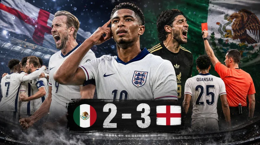 Inggris Bertahan dengan 10 Pemain, Singkirkan Meksiko 3-2