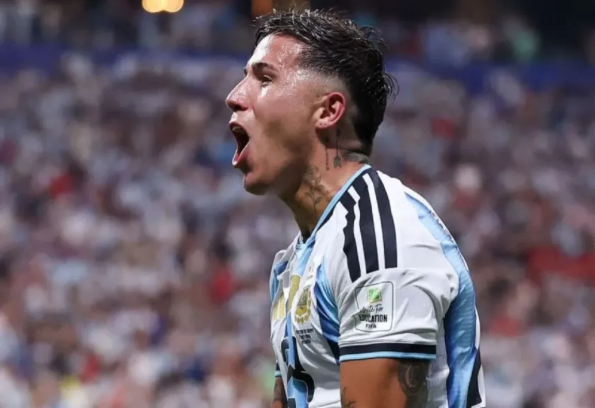 Selebrasi gelandang Timnas Argentina Enzo Fernandez
