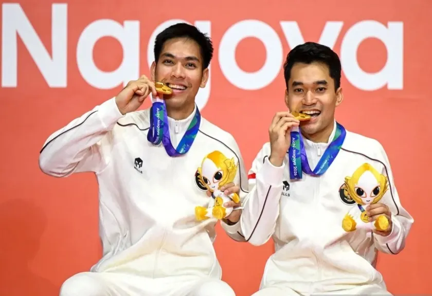 Pebulu tangkis ganda putra Indonesia Leo Carnando dan Daniel Marthin